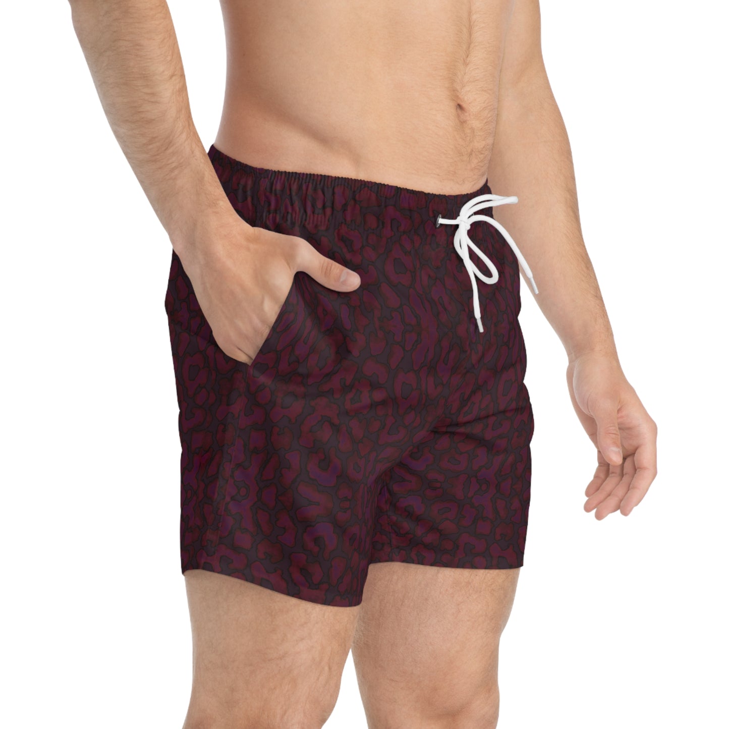 BURGUNDY ANIMAL PRINT: Swim Trunks