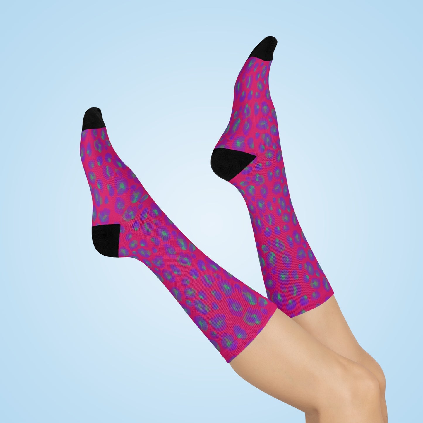 PINK LEOPARD PRINT: Cushioned Crew Socks