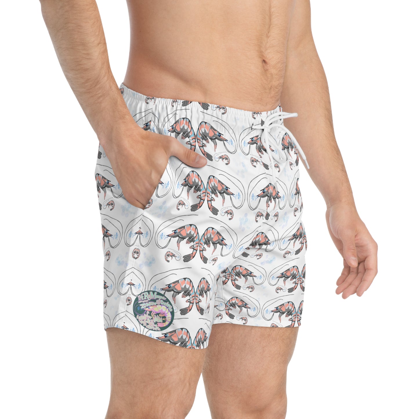 SHRIMP PRINT: White Swim Trunks