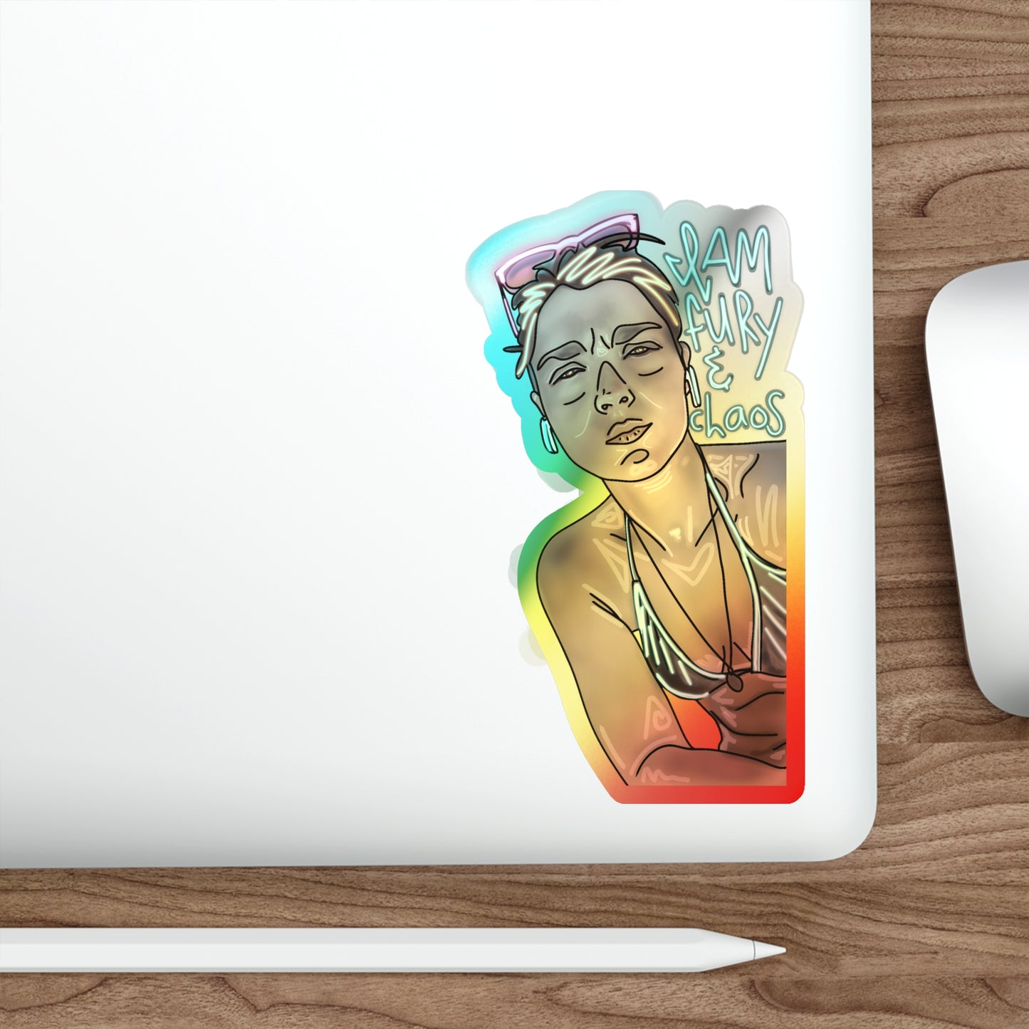 FURY & CHAOS: Vibrant Holographic Die-Cut Sticker