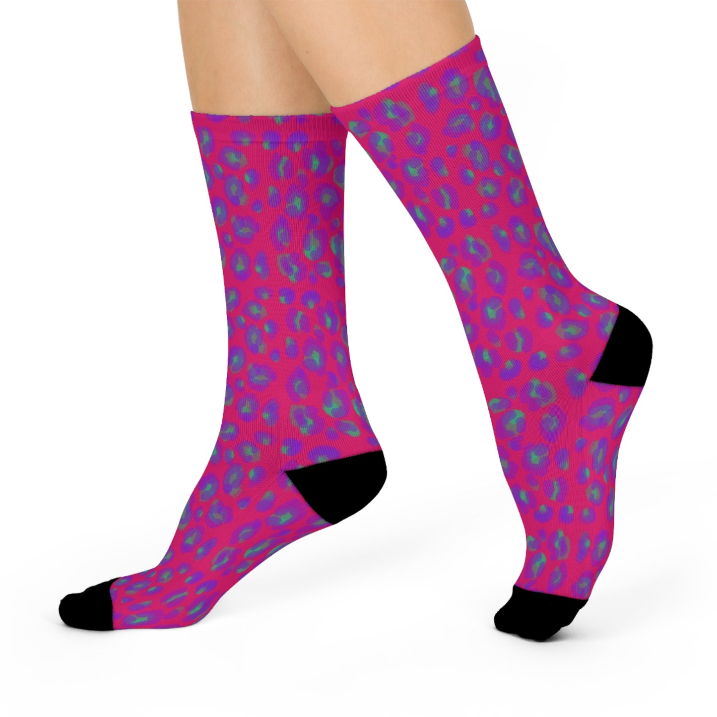 PINK LEOPARD PRINT: Cushioned Crew Socks