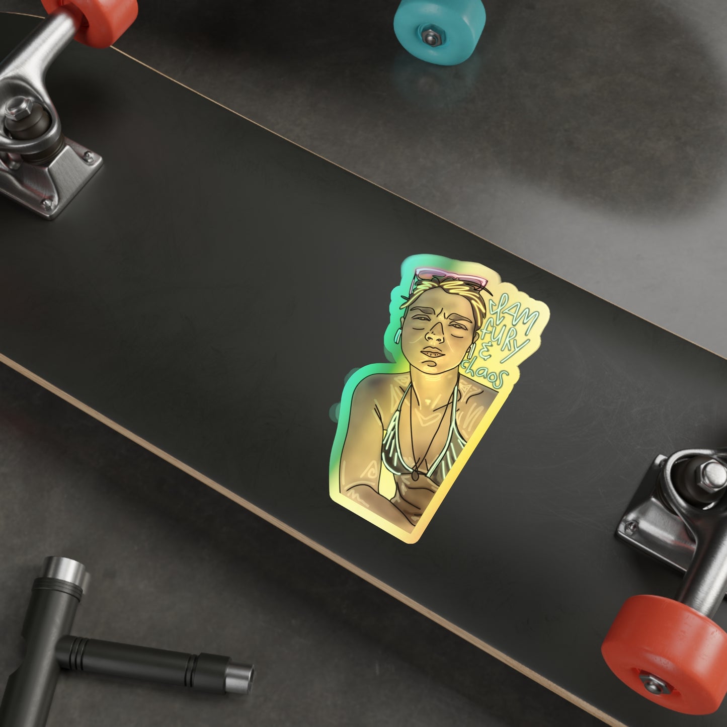 FURY & CHAOS: Vibrant Holographic Die-Cut Sticker
