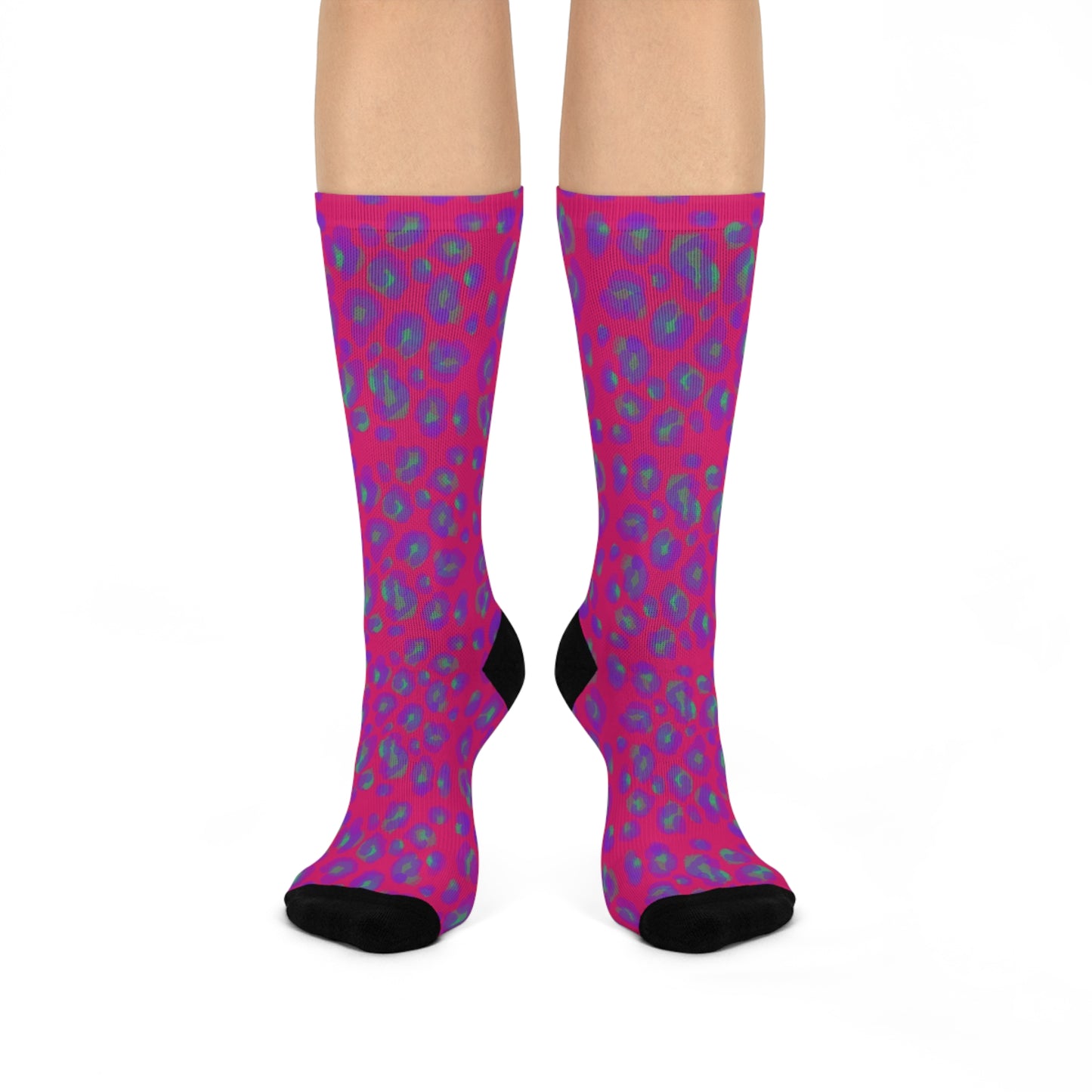 PINK LEOPARD PRINT: Cushioned Crew Socks