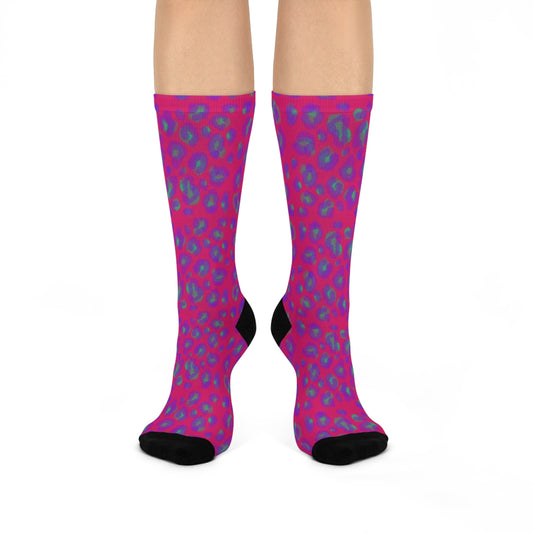 PINK LEOPARD PRINT: Cushioned Crew Socks