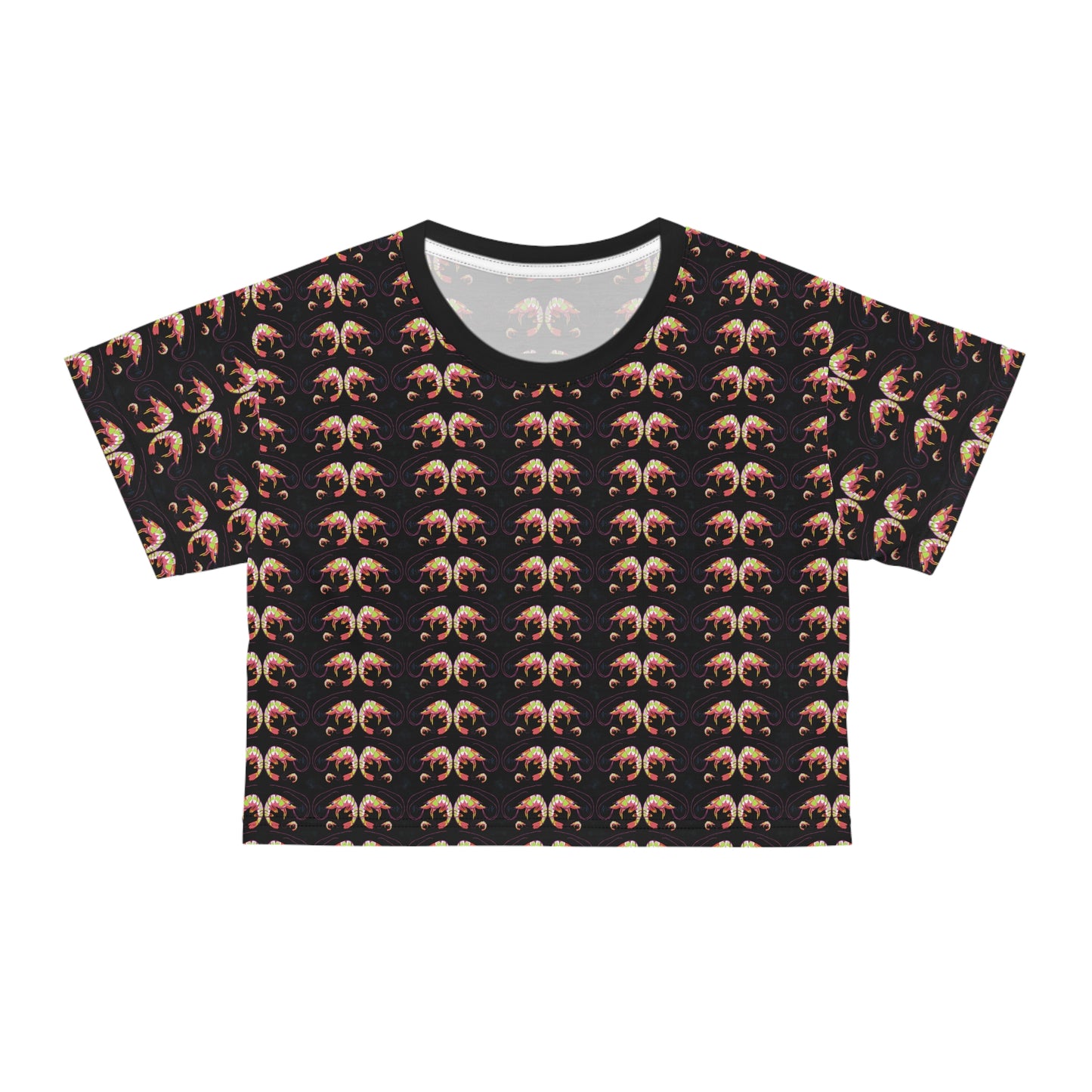 SHRIMP PRINT: Black Crop Tee