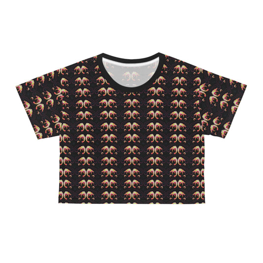 SHRIMP PRINT: Black Crop Tee