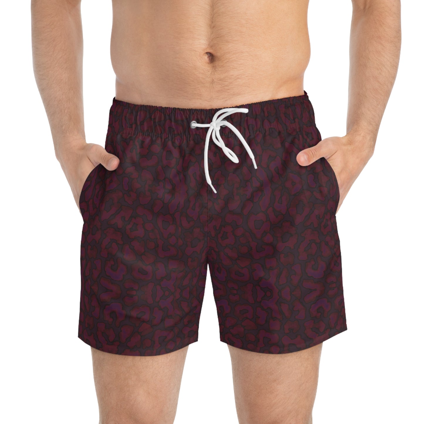 BURGUNDY ANIMAL PRINT: Swim Trunks