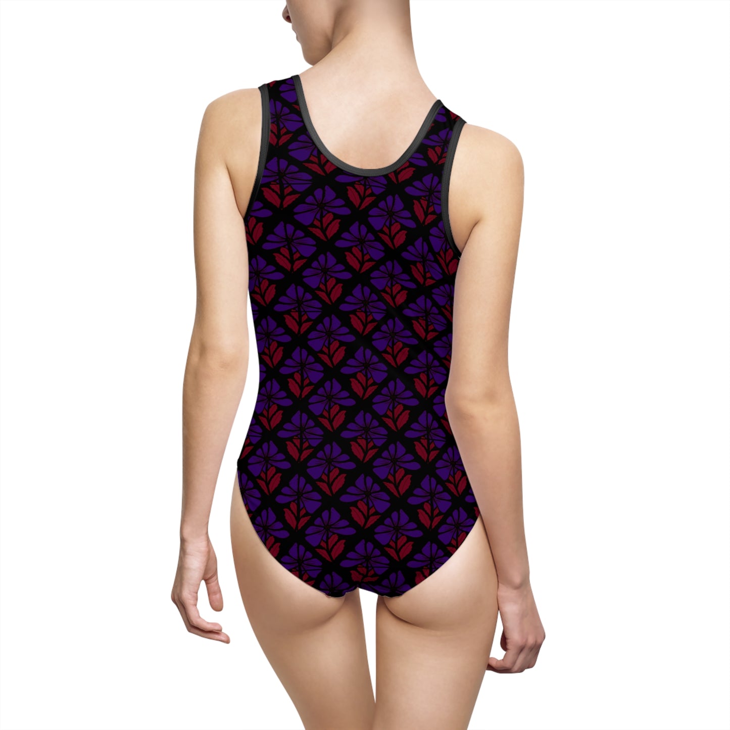DARK FLORAL PRINT: Sporty One-Piece Swimsuit