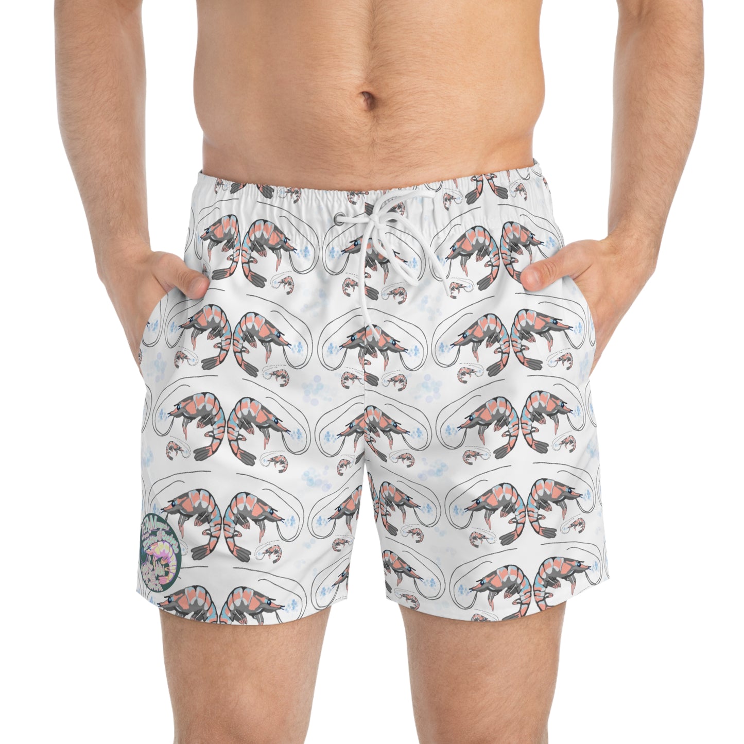 SHRIMP PRINT: White Swim Trunks