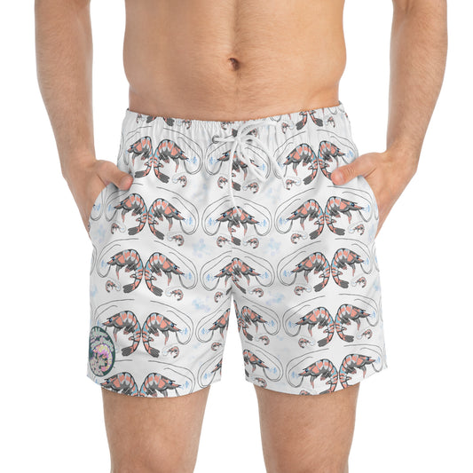 SHRIMP PRINT: White Swim Trunks