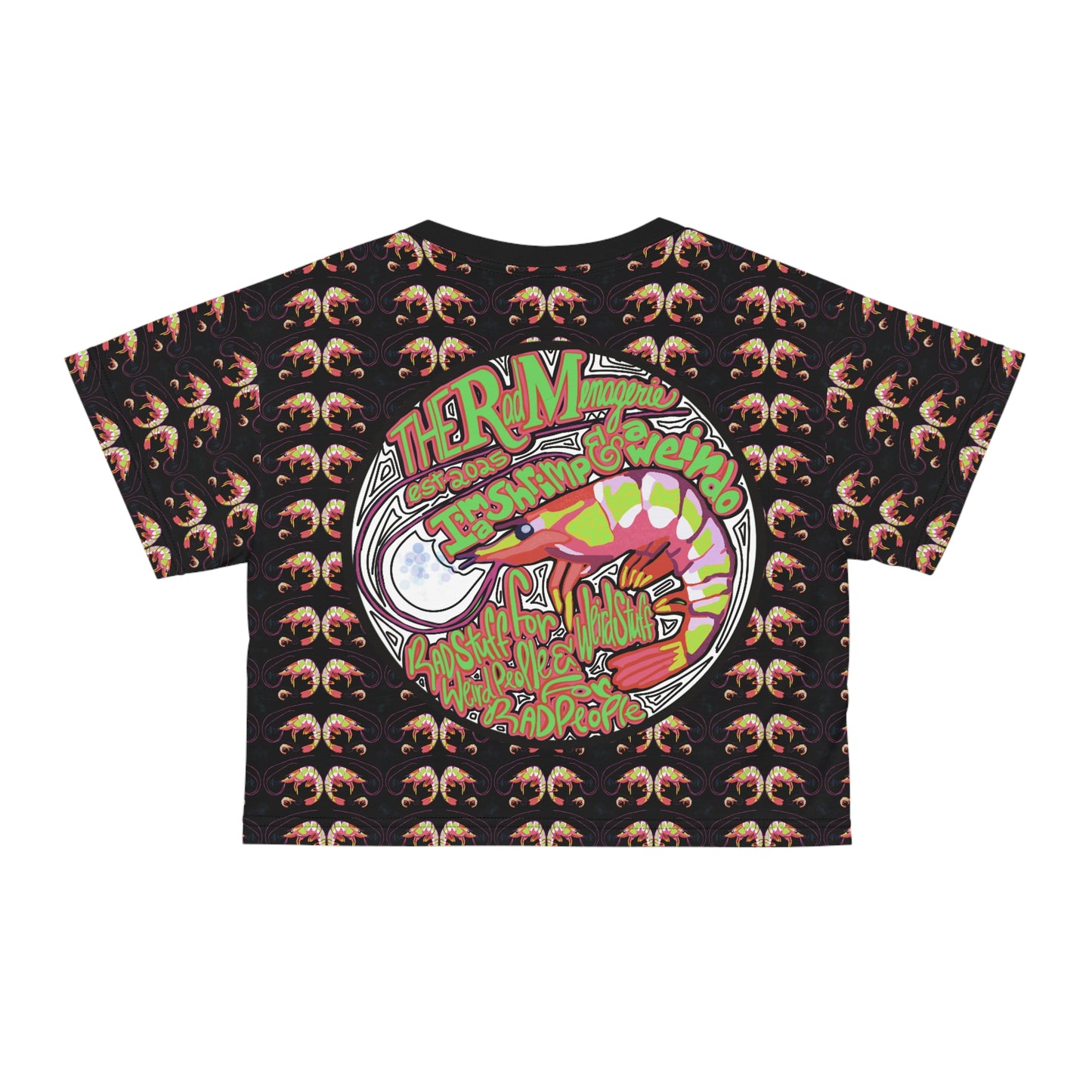 SHRIMP PRINT: Black Crop Tee