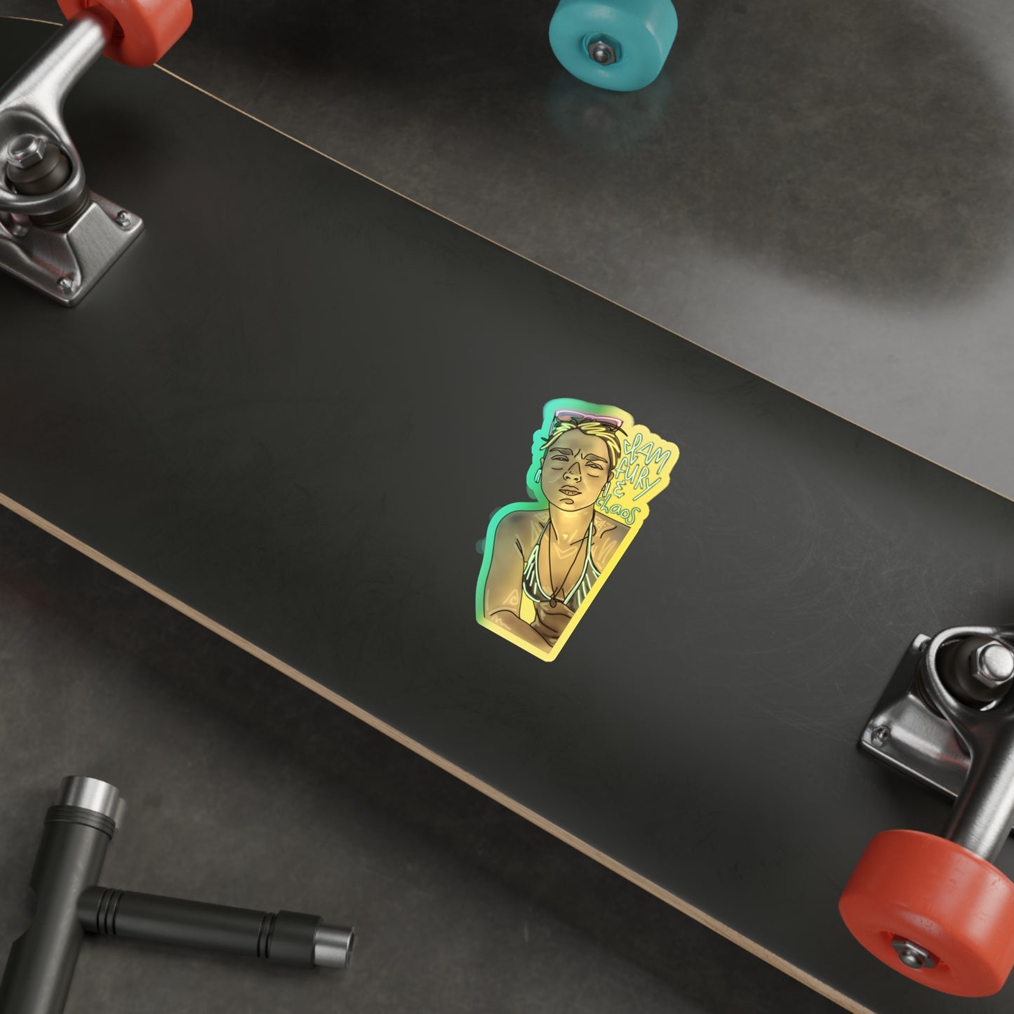 FURY & CHAOS: Vibrant Holographic Die-Cut Sticker