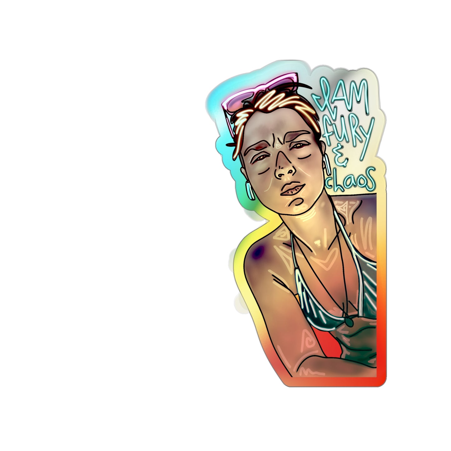 FURY & CHAOS: Vibrant Holographic Die-Cut Sticker